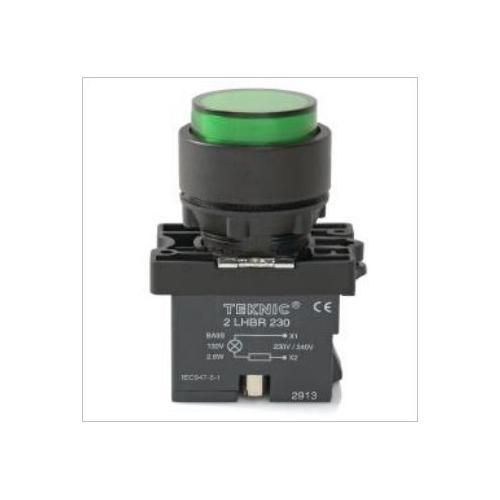 Teknic Green Illuminated Momentary Actuator W/O Bulb 6-130V AC/DC, P2ALP3
